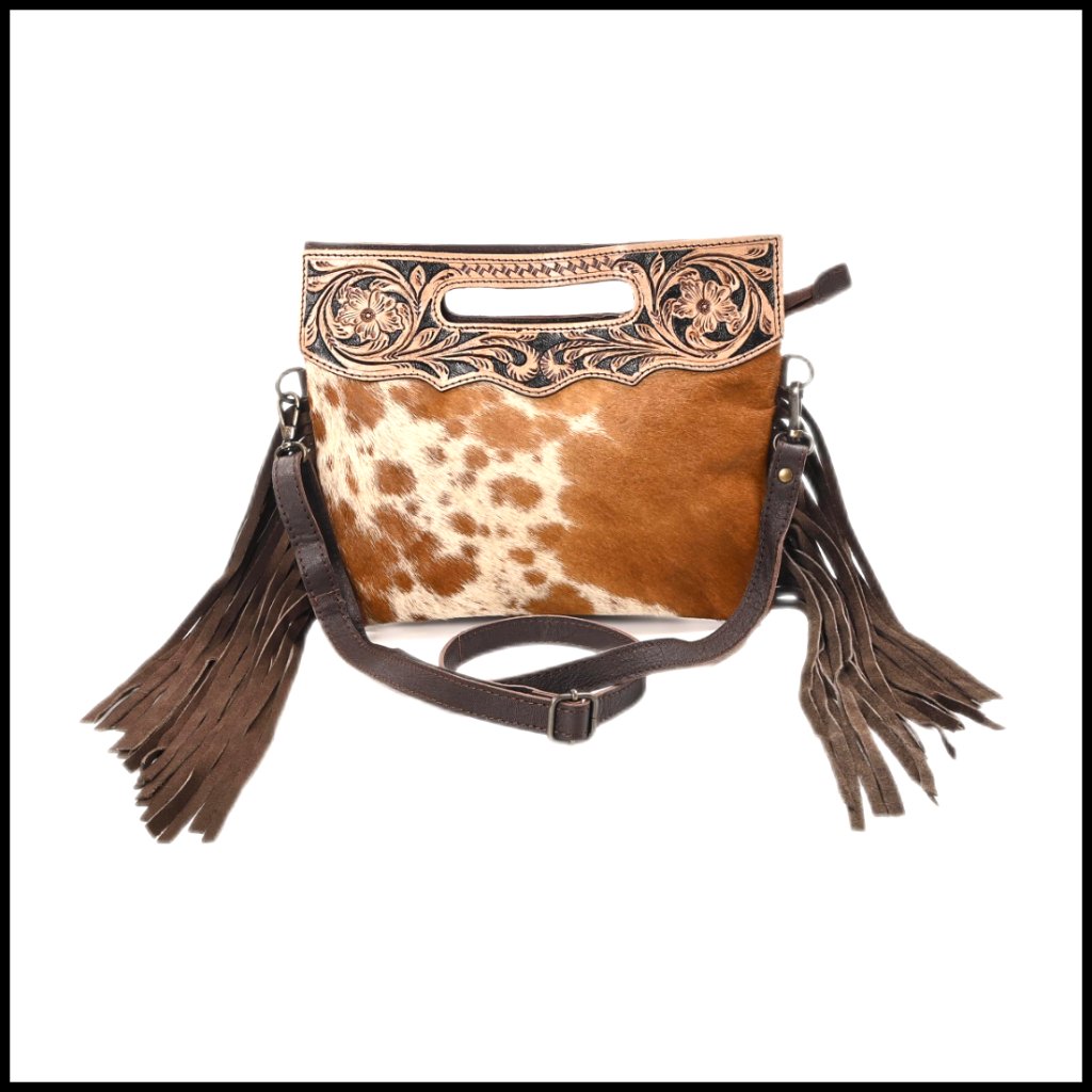 Genuine Cowhide Leather Crossbody Bag With Fringe Detachable Strap
